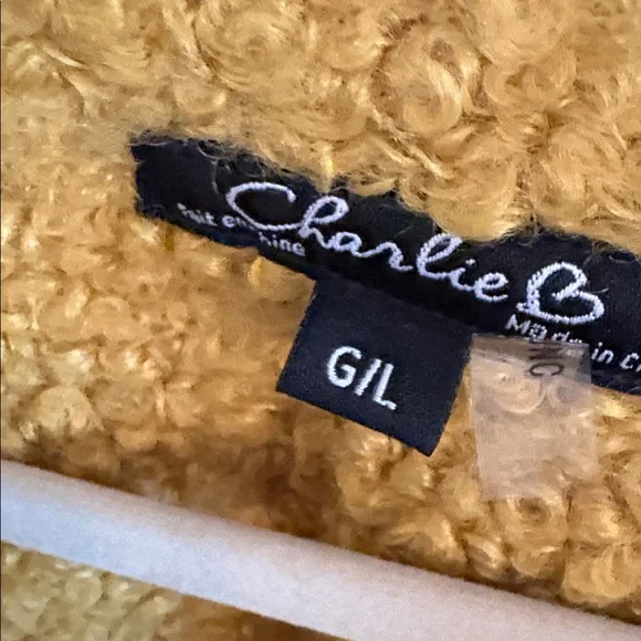 CHARLIE B Mustard women’s L boucle Sherpa button down coat pockets - Picture 2 of 5